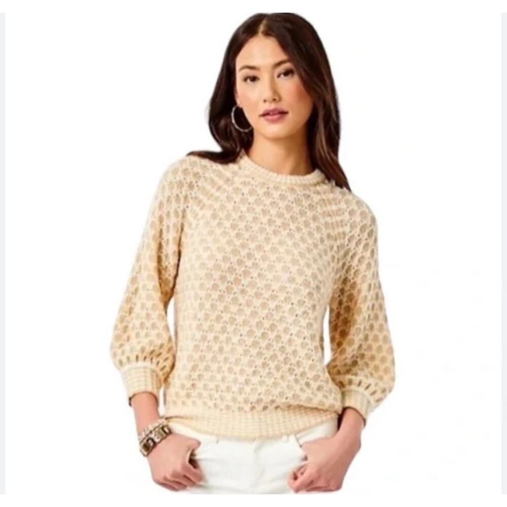 Lilly Pulitzer Tan Cream Corabelle Wool Blend Sweater Sz M